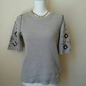 Banana Republic Gray Embellished Crew Neck Sweater
